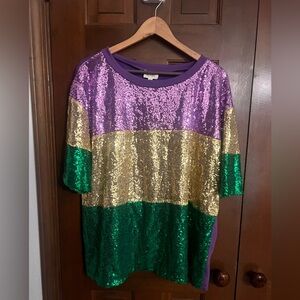 BiBi Sequence Large Mardi Gras shirt